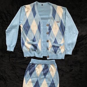 Vibrant Academia Style Cardigan and Skirt Set